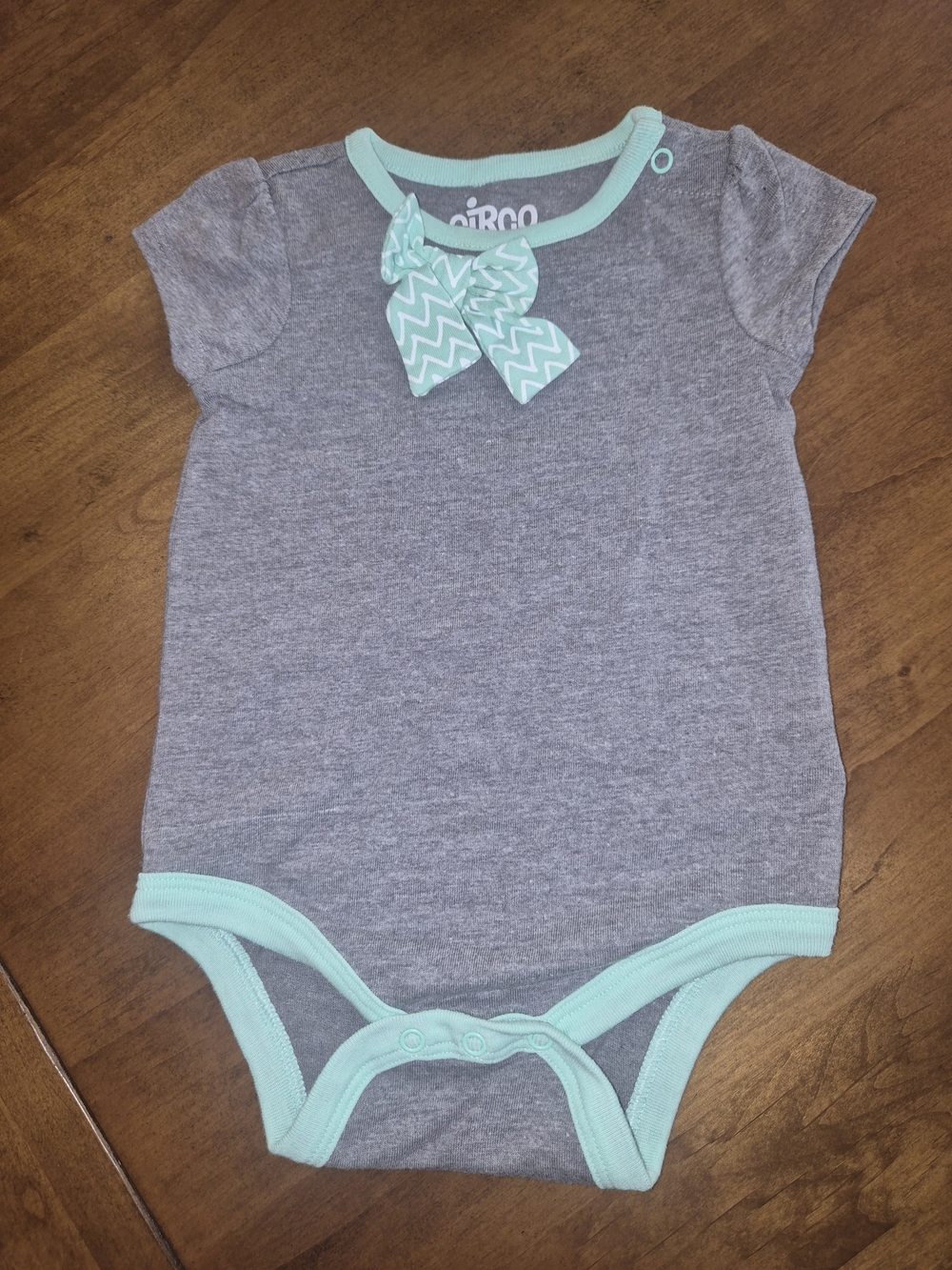 Circo Gray & Mint Bow Trim Baby One-Piece Onesie 3-6 Months